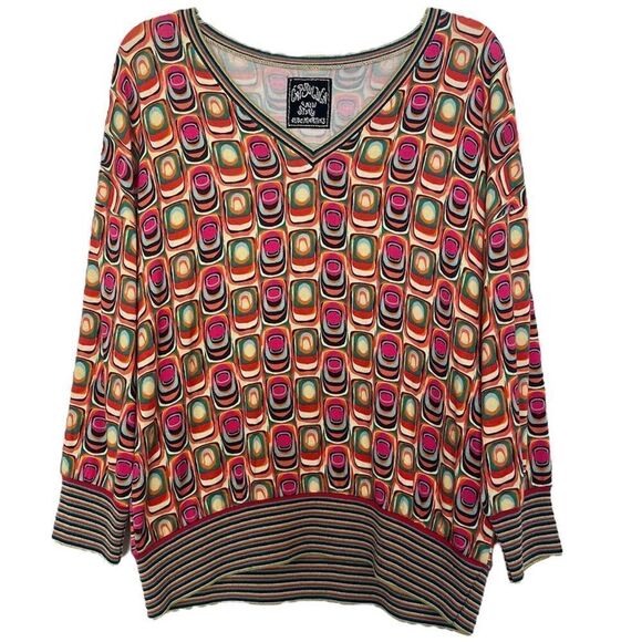 Aldomartins Cap Juluca V-Neck Sweater Lightweight Colorful Mod Geometric Medium - Picture 1 of 11